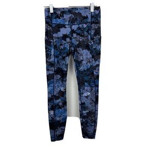 Lululemon Leggings 4 Womens Blue Black Watercolor Print Pockets Ankle Mid Rise